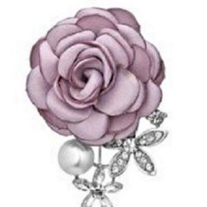 Fabric Rose / Rhinestone Brooch Pin NEW